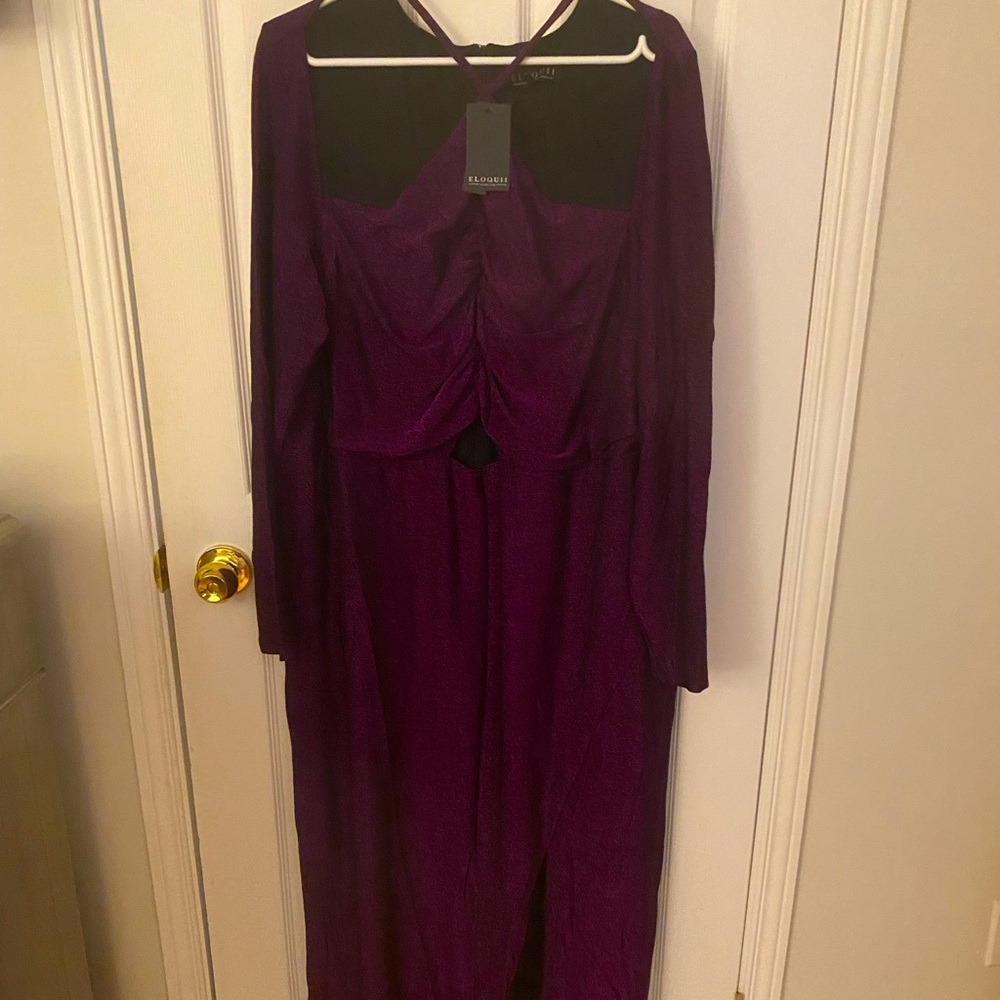 ELOQUII gown, sparkling purple with front cut-outs. Size 26 NWT.
